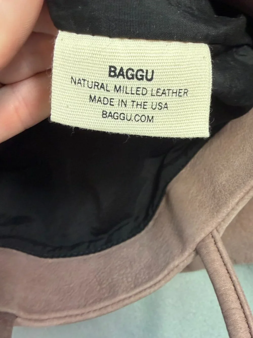BAGGU Natural Milled Leather Tote Bag NWT Taupe Blush USA Made